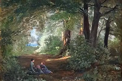 Conversation dans une allée près du lac, musée des Beaux-Arts de Gaillac.