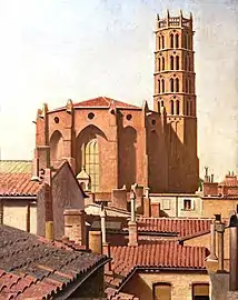 Abside et clocher des Jacobins à Toulouse,  huile sur panneau de bois.