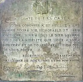 Monument de Las Cases. Lettre de Napoléon à de Las Cases.