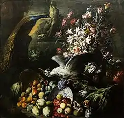 Fleurs, fruits, oiseaux - Attribué à Abraham Brueghel