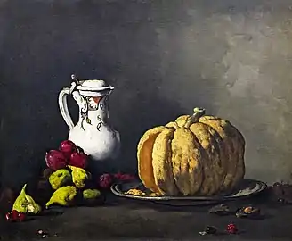 Nature morte aux citrouille, prunes, cerises et figues avec jarre (vers 1860), musée des Beaux-Arts de Bilbao.