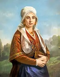 Portrait de Marie-Charlotte Barbaroux en costume de paysanne toulousaine du XVIIIe (1880)