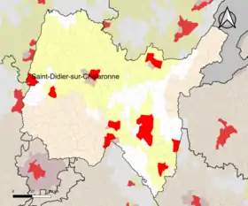 Localisation de l'aire d'attraction de Saint-Didier-sur-Chalaronne dans le département de l'Ain.