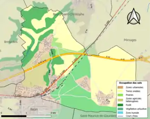 Carte en couleurs présentant l'occupation des sols.