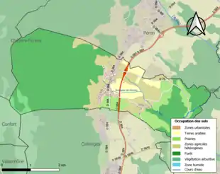 Carte en couleurs présentant l'occupation des sols.