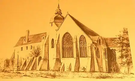 L'église Notre-Dame-des-Carmes (dessin de Félix-Marant Boissauveur datant de 1844).