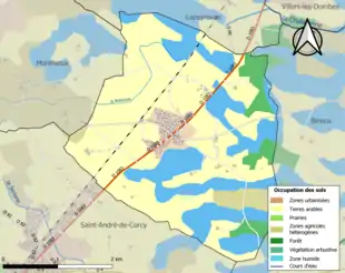 Carte en couleurs présentant l'occupation des sols.