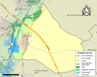 Carte en couleurs présentant l'occupation des sols.