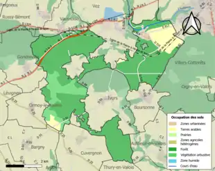 Carte en couleurs présentant l'occupation des sols.