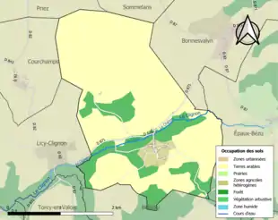 Carte en couleurs présentant l'occupation des sols.