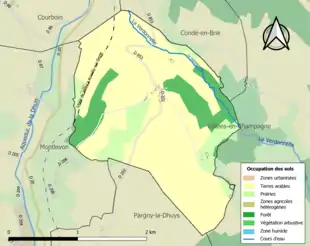 Carte en couleurs présentant l'occupation des sols.