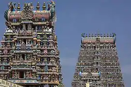 Les imposants gopurams du Temple de Meenakshi à Madurai (Tamil Nadu), l'un des plus importants de toute l'Inde.