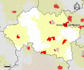 Localisation de l'aire d'attraction de Dompierre-sur-Besbre dans le département de l'Allier.