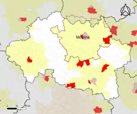 Localisation de l'aire d'attraction de Moulins dans le département de l'Allier.