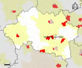 Localisation de l'aire d'attraction de Varennes-sur-Allier dans le département de l'Allier.