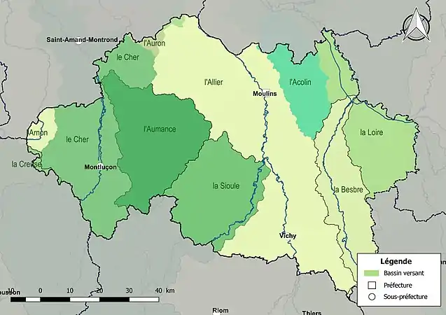 Les principaux bassins versants du département de l'Allier.