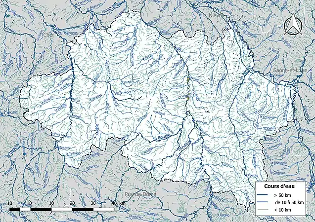 Carte de l'ensemble du réseau hydrographique de l'Allier.