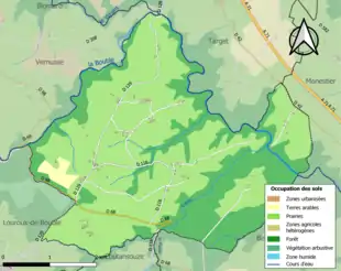 Carte en couleurs présentant l'occupation des sols.