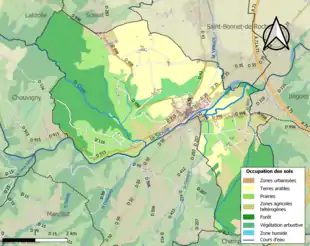 Carte en couleurs présentant l'occupation des sols.