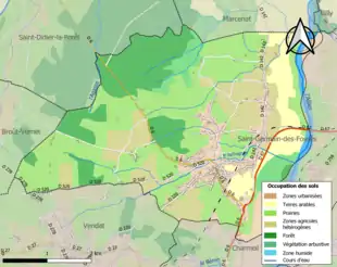 Carte en couleurs présentant l'occupation des sols.