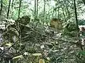 Rochers épars dans le Bois de Kertalg à proximité de l'ancienne voie ferrée Quimperlé-Concarneau, désormais chemin de randonnée.