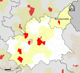 Localisation de l'aire d'attraction de Barcelonnette dans le département des Alpes-de-Haute-Provence.