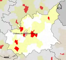 Localisation de l'aire d'attraction de Château-Arnoux-Saint-Auban dans le département des Alpes-de-Haute-Provence.