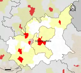 Localisation de l'aire d'attraction de Digne-les-Bains dans le département des Alpes-de-Haute-Provence.