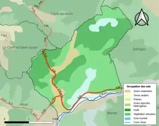 Carte en couleurs présentant l'occupation des sols.