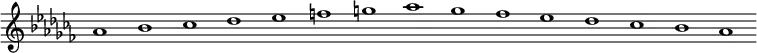 
\new Staff {
  \relative c'' {
    \key as \minor
    \override Staff.TimeSignature #'stencil = ##f
    \override Staff.BarLine #'stencil = ##f
     as1 bes ces des es f g as ges fes es des ces bes as
  }
}
\midi {
  \context {
    \Score
    tempoWholesPerMinute = #(ly:make-moment 120 1)
  }
}
