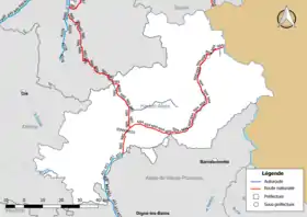 Carte du réseau routier national (autoroutes et routes nationales) dans le département des Hautes-Alpes