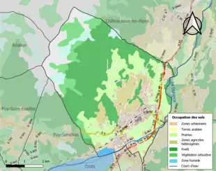 Carte en couleurs présentant l'occupation des sols.