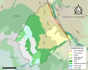 Carte en couleurs présentant l'occupation des sols.