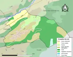 Carte en couleurs présentant l'occupation des sols.