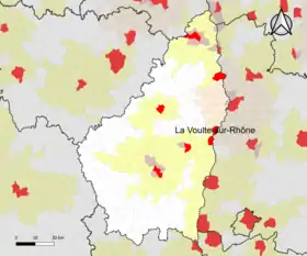 Localisation de l'aire d'attraction de la Voulte-sur-Rhône dans le département de l'Ardèche.