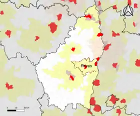 Localisation de l'aire d'attraction de Privas dans le département de l'Ardèche.