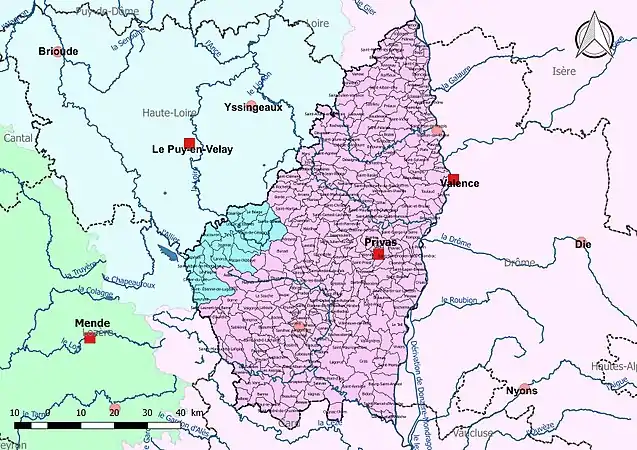 L'Ardèche est découpée en deux bassins DCE : Loire-Bretagne et Rhône-Méditerranée.