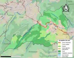 Carte en couleurs présentant l'occupation des sols.