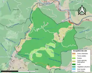 Carte en couleurs présentant l'occupation des sols.