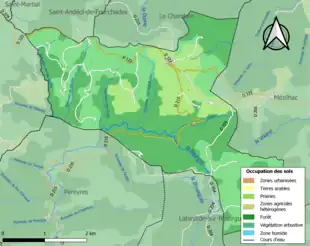 Carte en couleurs présentant l'occupation des sols.