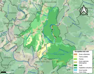 Carte en couleurs présentant l'occupation des sols.