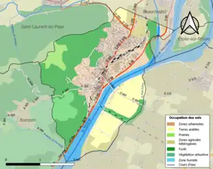 Carte en couleurs présentant l'occupation des sols.