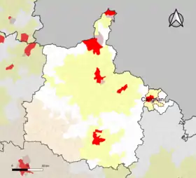 Localisation de l'aire d'attraction de Carignan dans le département des Ardennes.