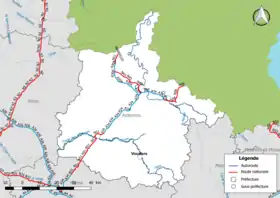 Carte du réseau routier national (autoroutes et routes nationales) dans le département des Ardennes