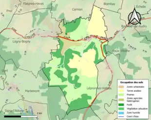 Carte en couleurs présentant l'occupation des sols.