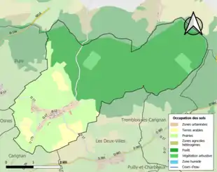 Carte en couleurs présentant l'occupation des sols.