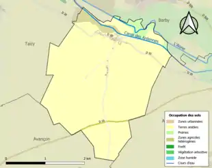 Carte en couleurs présentant l'occupation des sols.