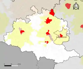 Localisation de l'aire d'attraction de Lavelanet dans le département de l'Ariège.