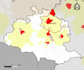 Localisation de l'aire d'attraction de Pamiers dans le département de l'Ariège.