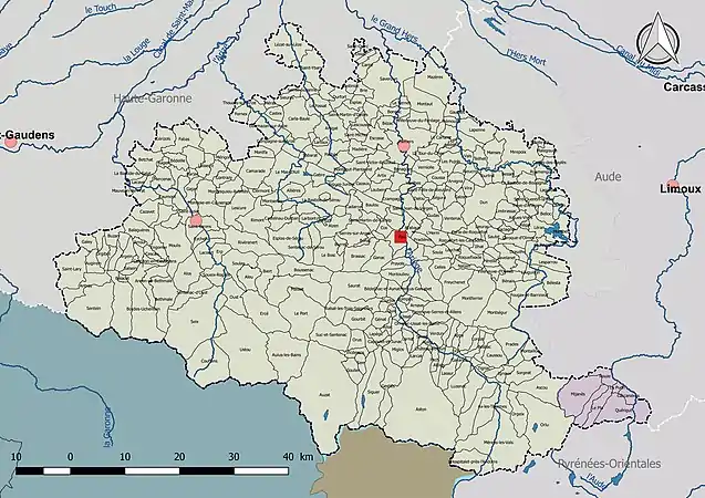 L'Ariège est découpée en deux bassins DCE : Adour-Garonne et Bassin Rhône-Méditerranée-Corse (extrémité sud-est)